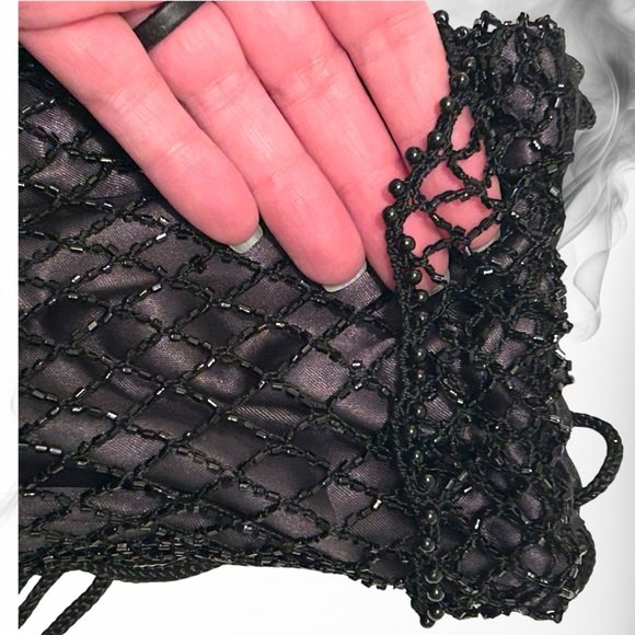 Gorgeous Beaded Bag Satchel Crossbody Black Beads Evening Flapper - Picture 3 of 10